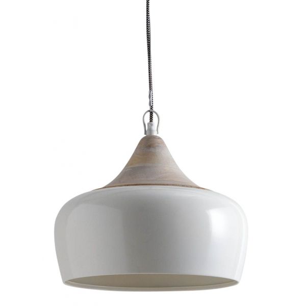 Lampe suspension en métal laqué et bois