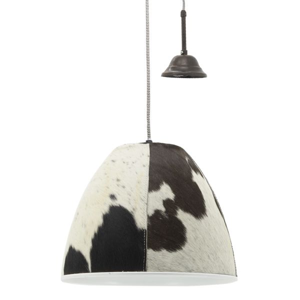 Lampe suspension en peau de vache et métal