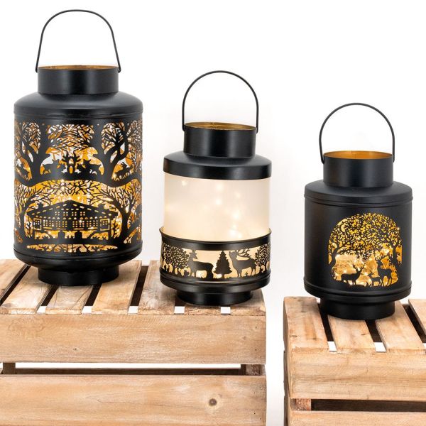 Lanterne Cerfs en verre et métal - AUB-4861