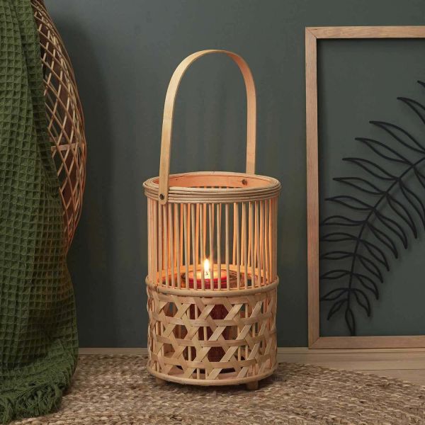 Lanterne en bambou tressé 22 x 55 cm - 6