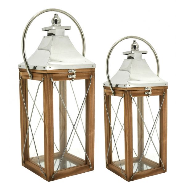 Lanternes en bois et métal (Lot de 2)