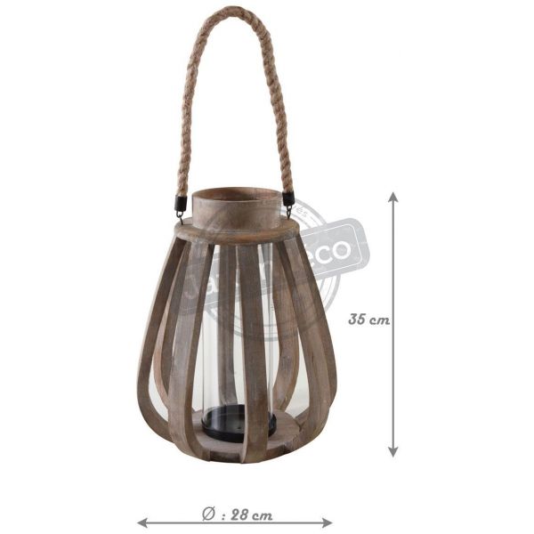 Lanterne de jardin en bois vieilli et verre - AUB-2898