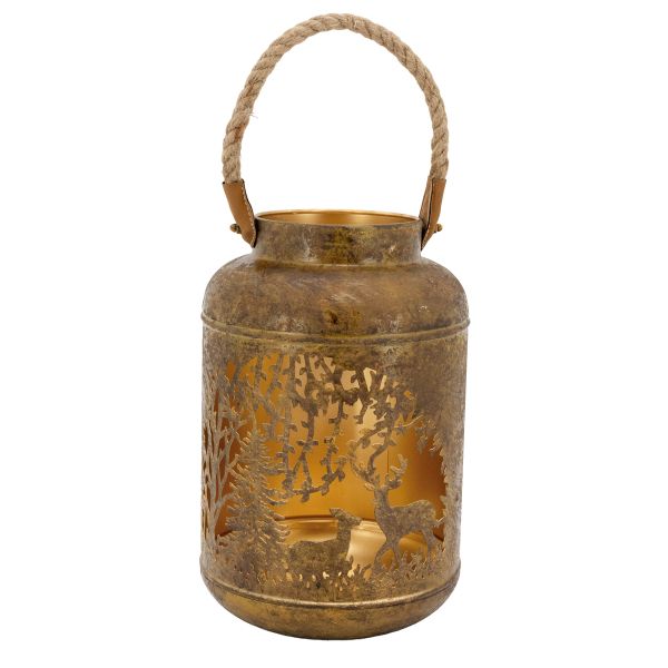 Lanterne en métal antique décor Cerf et Biche intérieur doré