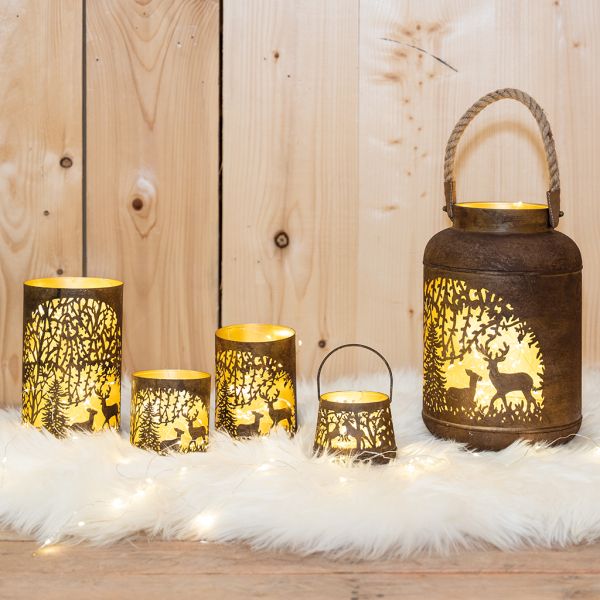 Lanterne en métal antique décor Cerf et Biche intérieur doré - AUB-6848