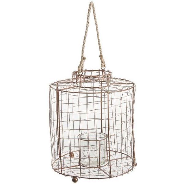 Lanterne en métal cuivré grillagé