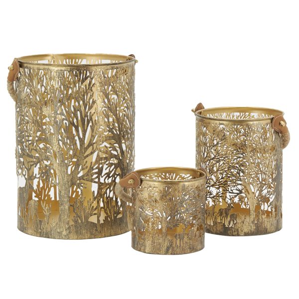 Lanternes en métal doré Cerf (lot de 3)