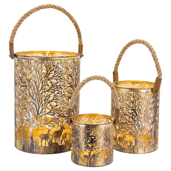 Lanternes en métal doré Cerf (lot de 3) - AUBRY GASPARD