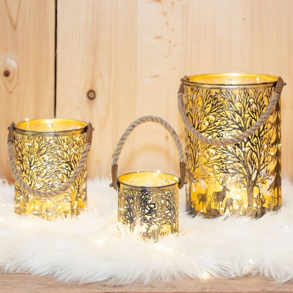 Lanternes en métal doré Cerf (lot de 3) - AUB-5992