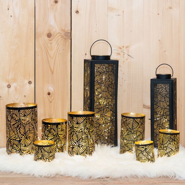 Lanternes en métal laqué noir carrée motif feuilles (Lot de 2) - AUBRY GASPARD
