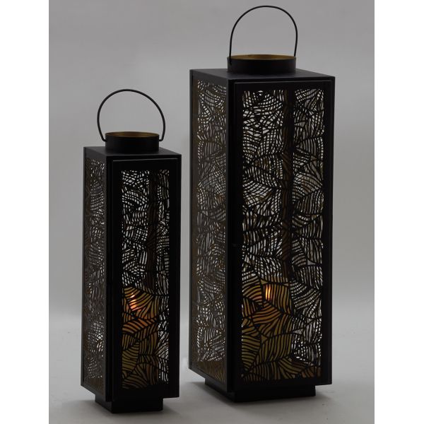 Lanternes en métal laqué noir carrée motif feuilles (Lot de 2) - 99,90