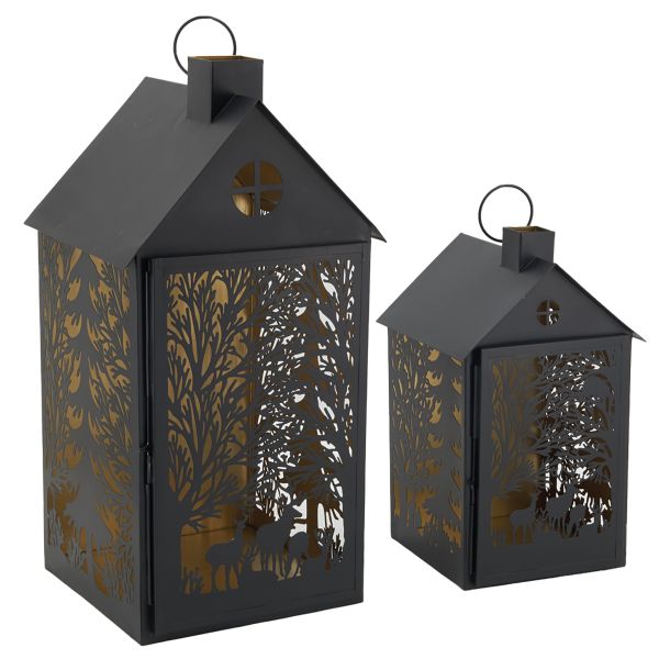 Lanternes en métal noir Maison Cerf (lot de 2)