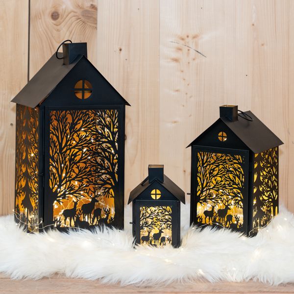 Lanternes en métal noir Maison Cerf (lot de 2) - AUB-5989