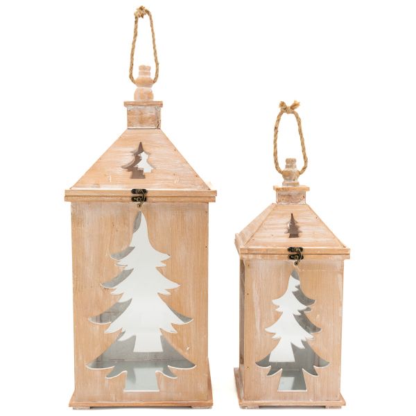 Lanterne en pin et métal Sapin (Lot de 2) - AUB-6690
