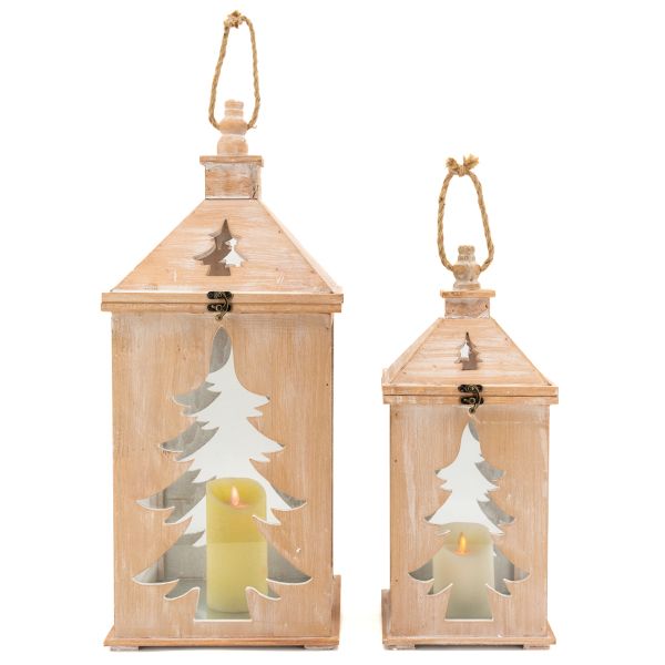Lanterne en pin et métal Sapin (Lot de 2) - 5