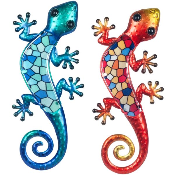 Lézard décoratif en métal et verre avec mosaique (Lot de 2)