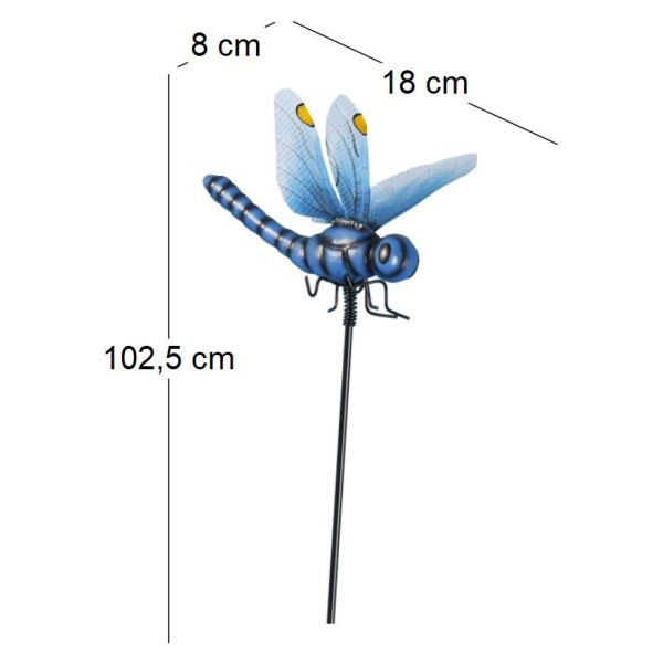 Libellule bleue sur pic en métal 102 cm - RIV-0246