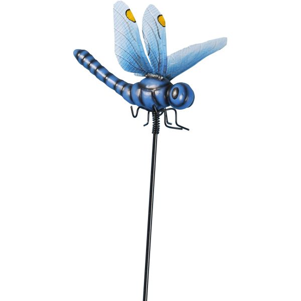 Libellule bleue sur pic en métal 102 cm
