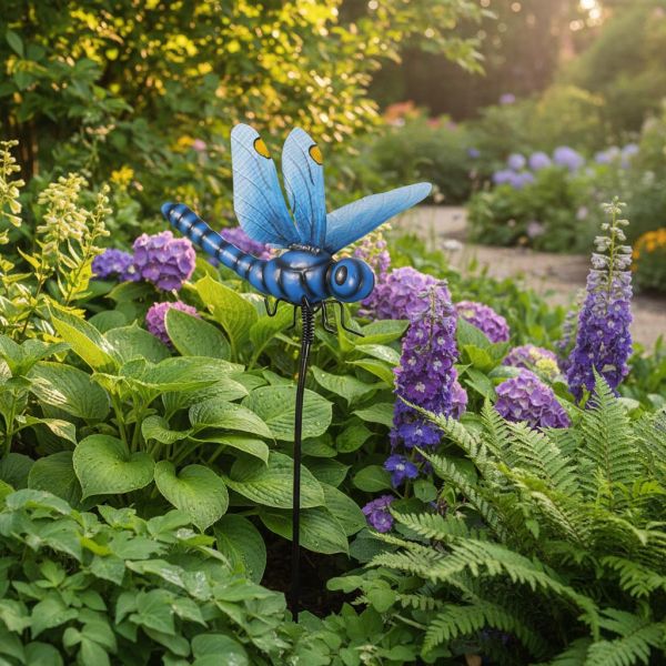 Libellule bleue sur pic en métal 102 cm - 