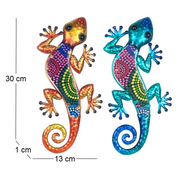 (Lot de 2)Gecko décoratif en métal et verre avec points colorés - ORIGEN