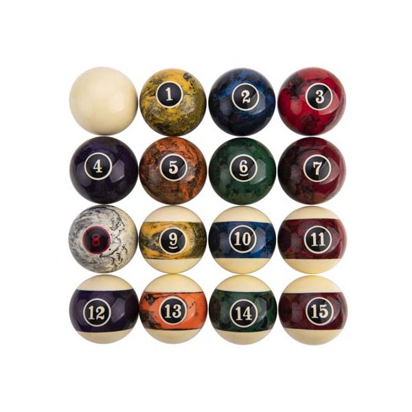 Lot de 16 billes de billard 57 mm en résine (billard américain - marbré)