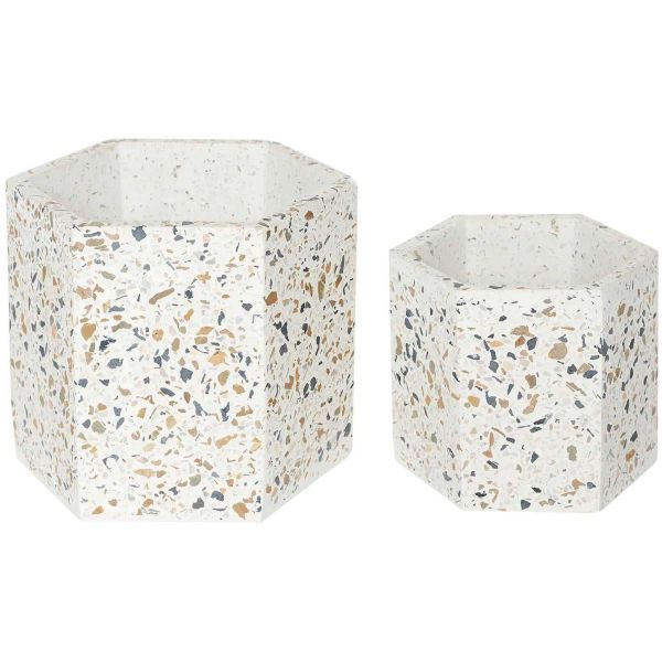 Lot de 2 support à plantes en céramique et métal Terrazzo - CMP-4242