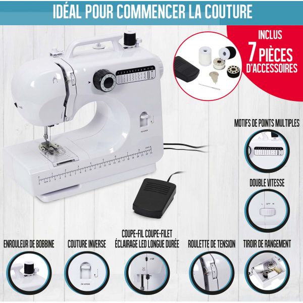 MACHINE A COUDRE 14 POINTS AVEC ECLAIRAGE LED ET BOITE D'ACCESSOIRES