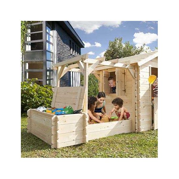 Maisonnette en épicéa avec bac à sables et pergola Dino Park - 1049