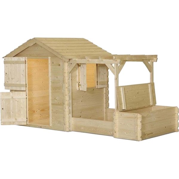 Maisonnette en épicéa avec bac à sables et pergola Dino Park