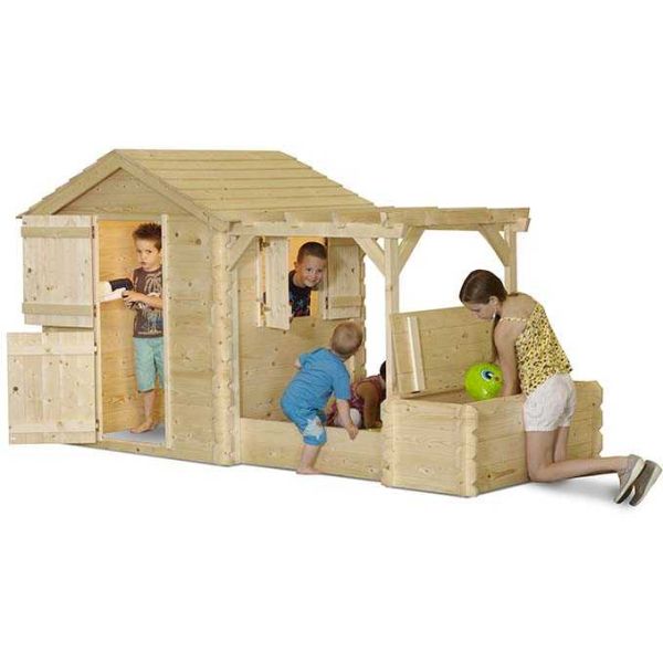 Maisonnette en épicéa avec bac à sables et pergola Dino Park