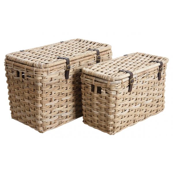 Malle rectangulaire en poelet gris (Lot de 2)