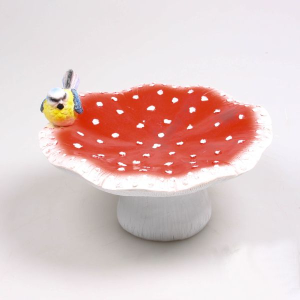 Mangeoire champignon avec oiseau en résine 25 x 24 x 15 cm - IMH-0473