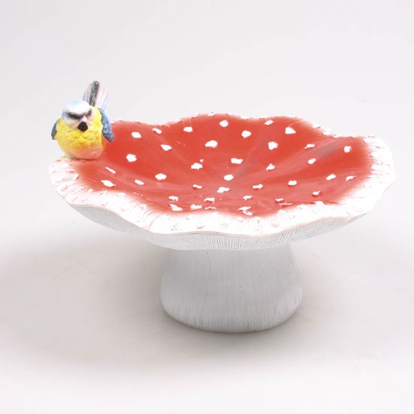 Mangeoire champignon avec oiseau en résine 25 x 24 x 15 cm - Farmwood animals