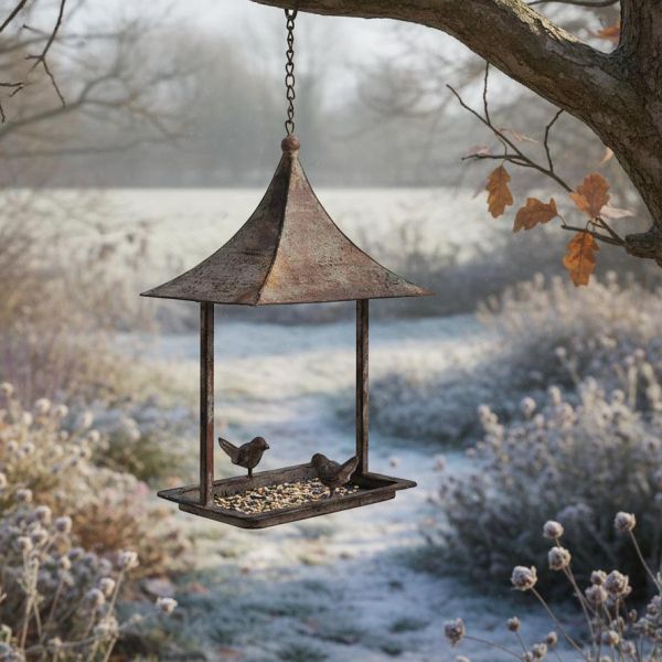 Mangeoire à oiseau rectangulaire en fer patiné - LA GRANDE PRAIRIE