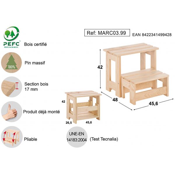 Marche pied pliable en pin massif - AST-0154