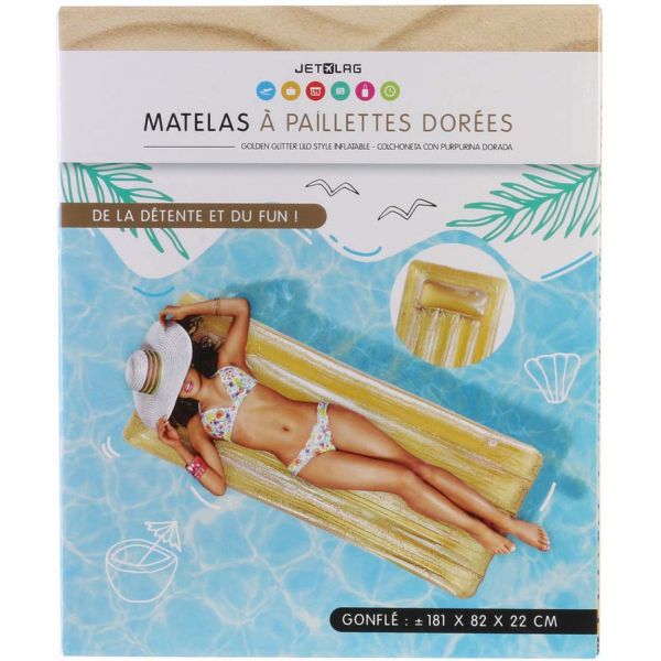 Matelas gonflable à paillettes dorées 181 cm - CMP-2276