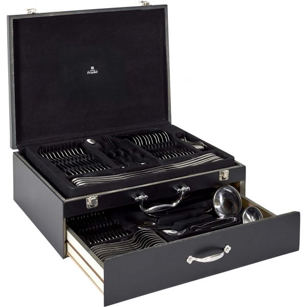 Ménagère 84 pièces en inox coffret en bois avec tiroir