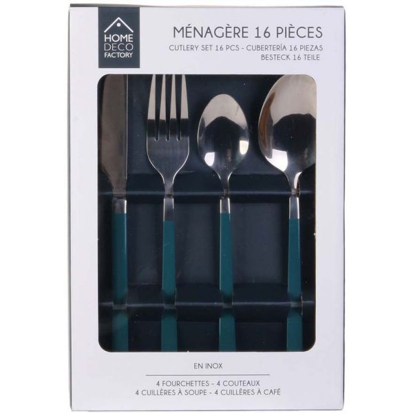 Ménagère 16 pièces en inox manche coloré - CMP-1914