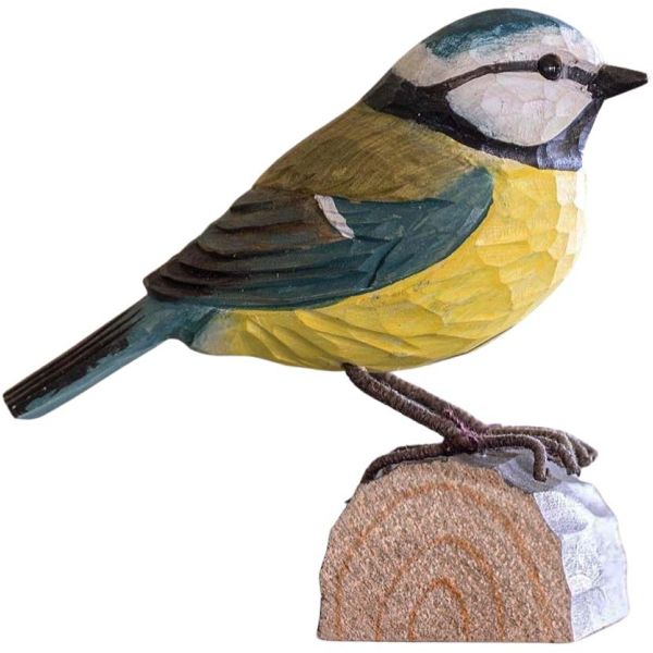 Mésange bleue à poser en bois sculpté à la main - WII-0109