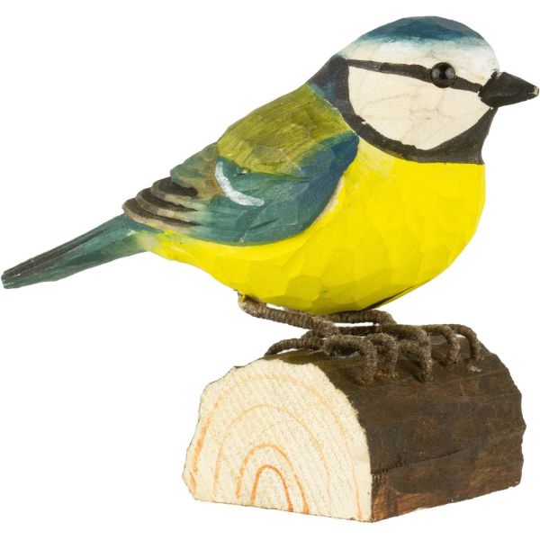 Mésange bleue à poser en bois sculpté à la main