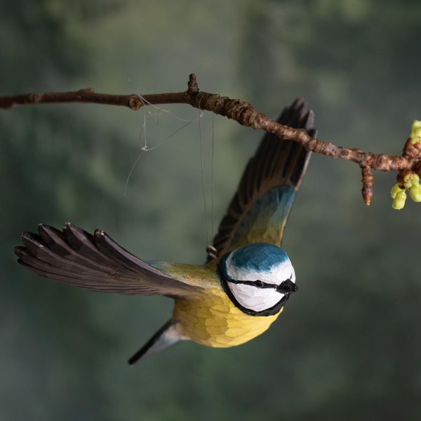 Mésange bleue à suspendre en bois sculpté à la main - 8