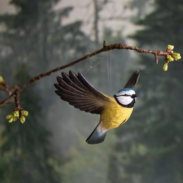 Mésange bleue à suspendre en bois sculpté à la main - 6