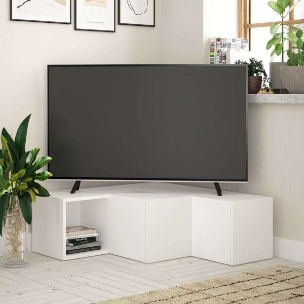 Meuble TV en aggloméré blanc Compact - HANAH HOME