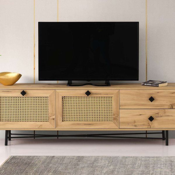 Meuble TV en aggloméré et cannage Hapsiyas - 7
