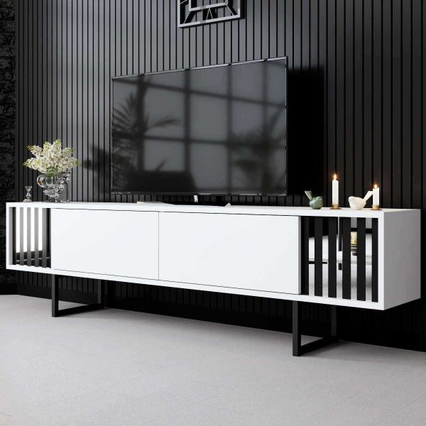 Meuble TV en aggloméré et métal Chrome Line - HANAH HOME