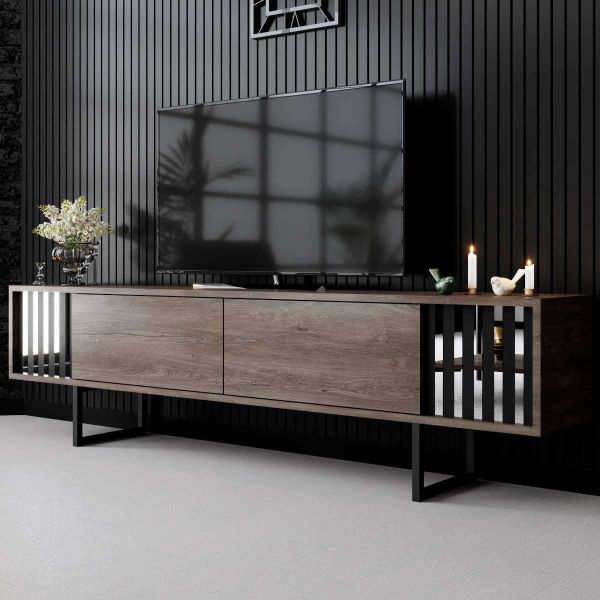 Meuble TV en aggloméré et métal Chrome Line - HANAH HOME