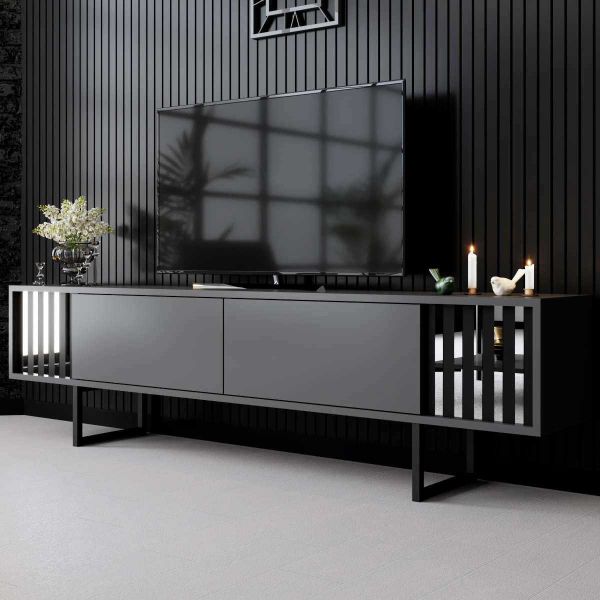 Meuble TV en aggloméré et métal Chrome Line - HANAH HOME