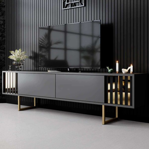 Meuble TV en aggloméré et métal Gold Line - HANAH HOME