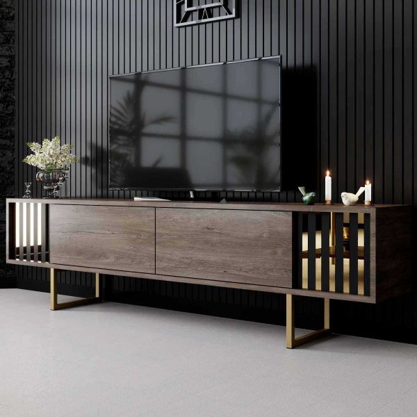 Meuble TV en aggloméré et métal Gold Line - HANAH HOME