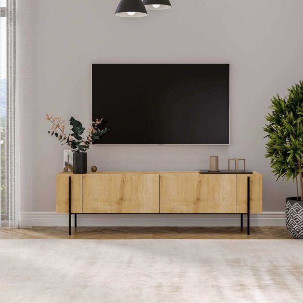Meuble TV en aggloméré et métal Herman - HANAH HOME