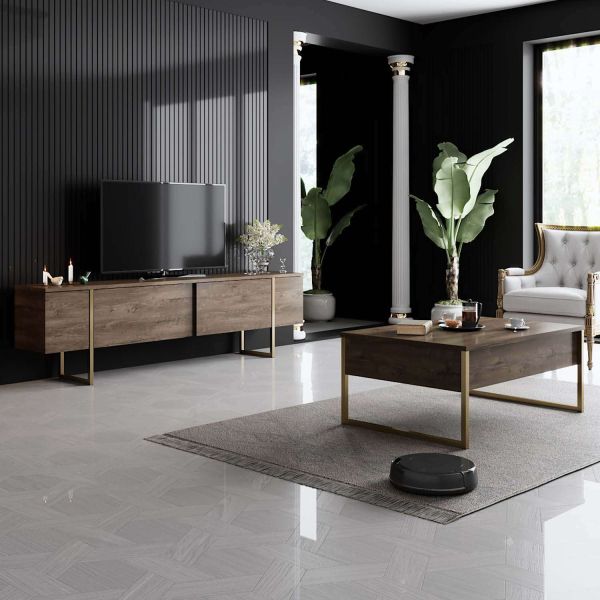 Meuble TV en aggloméré et métal Luxe - HANAH HOME